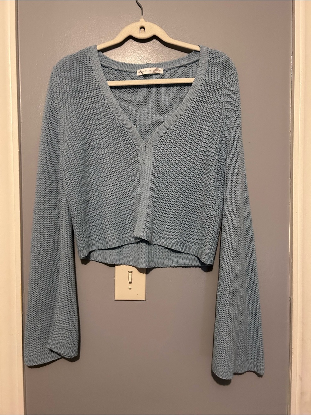 Altar'd State Pale Blue V-Neck Cropped Knit Sweater